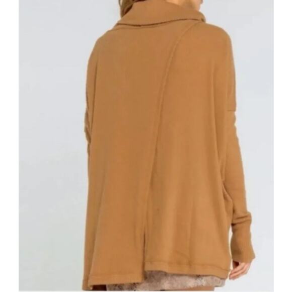 Free People Juicy Long Sleeve Cowl Neck Oversized Camel Thermal Top, Size S - Picture 4 of 7